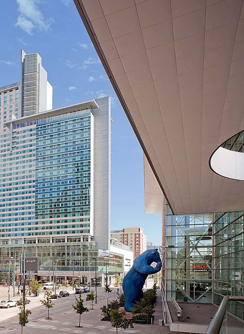 The outside of Hyatt Regency Denver and the Denver Convention Center